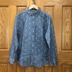 Eddie Bauer Denim Blue Deer Long Sleeve Button Down Men’s Size M